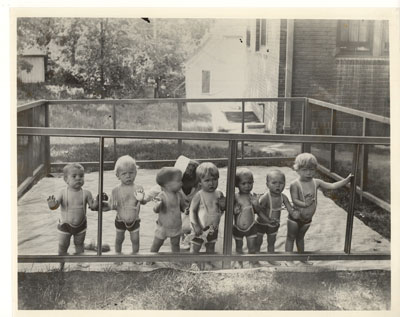 Children in a playpen outside the Receiving Home in an undated photo from probably the 1920s or 1930s. (Photo courtesy of the Children's Home Society) 