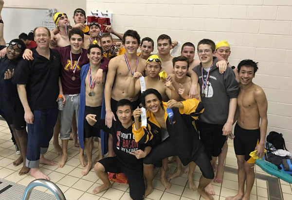 The disciplined training of the young and energetic Como boys swim team led to a third-place finish in the St. Paul City Conference. The team is pictured at the final conference meet on Feb. 5 at Humboldt High School.