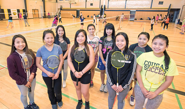 The Como badminton program consists of 53 girls who play matches at three levels: varsity, junior varsity and C-squad. Varsity starters pictured from left to right include: (front row) Oo Meh, Ka Bao Xiong, Pa Chia Yang, Tu Lor Eh Paw, Tha Shee (back row) Thi Dah, Si Ver Moo, Kye Meh and Zoua Xiong. Photo by Mike Krivit Photography, www.krivit.com